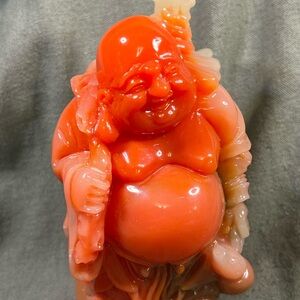 Vibrant Orange Buddha Figurine attracts Wealth & prosperity for the new year 6”